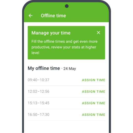 Captura de pantalla de la funci贸n de tiempo sin conexi贸n en la aplicaci贸n m贸vil de seguimiento del tiempo DeskTime